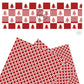 Red trees on white tiles with red checker faux leather sheets