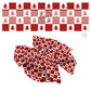 Red trees on white tiles with red checker hair bow strips