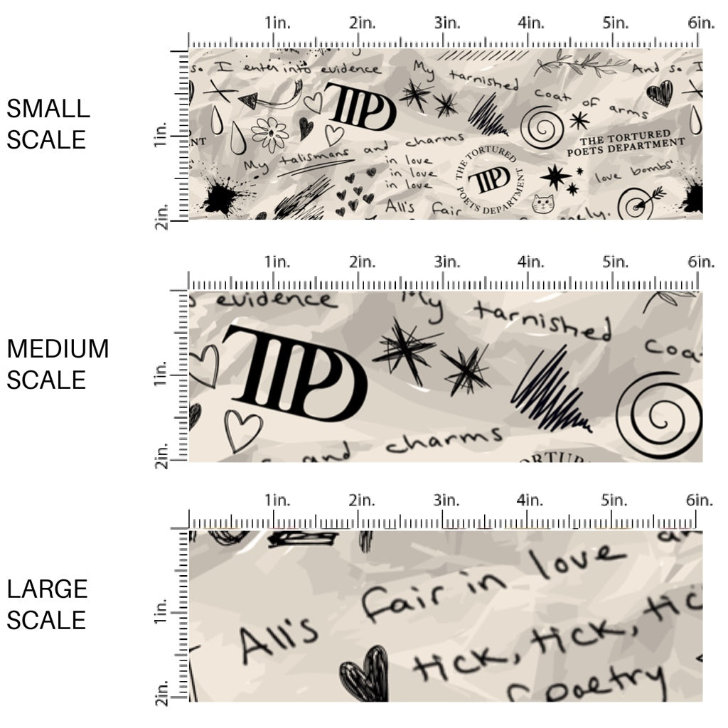 This scale chart of small scale, medium scale, and large scale of this Taylor inspired fabric by the yard features eras tour concert inspired pattern. This fun themed fabric can be used for all your sewing and crafting needs!