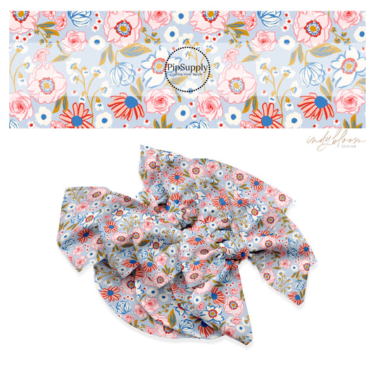 These summer themed no sew bow strips can be easily tied and attached to a clip for a finished hair bow. These summer patterned bow strips are great for personal use or to sell. These bow strips feature summer pink and blue flowers.