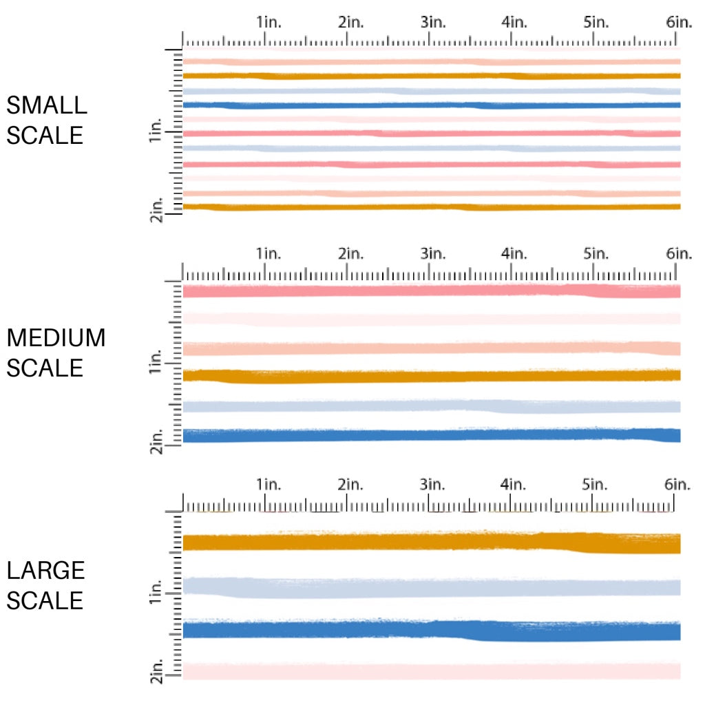 This scale chart of small scale, medium scale, and large scale of this summer fabric by the yard features multi colored stripes on white. This fun themed fabric can be used for all your sewing and crafting needs!