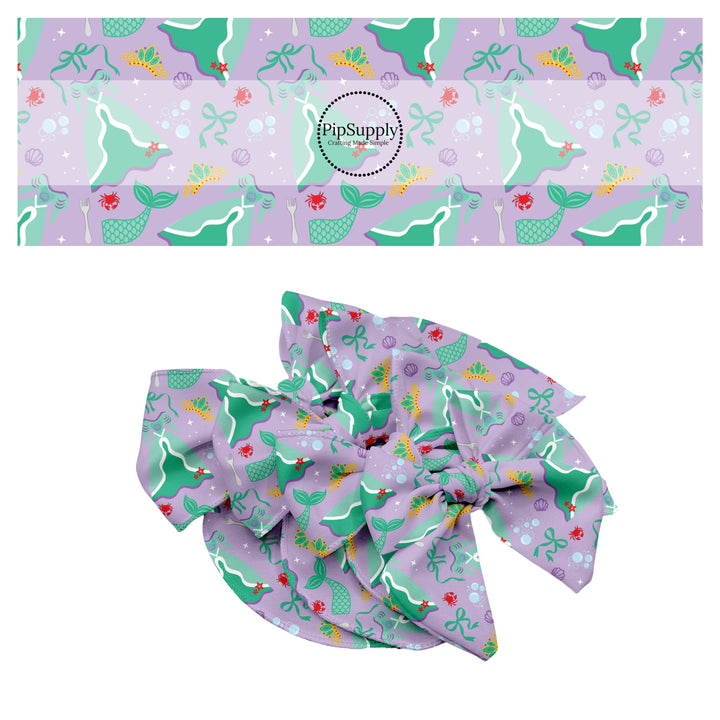 These magical princess themed no sew bow strips can be easily tied and attached to a clip for a finished hair bow. These bow strips are great for personal use or to sell. These bow strips feature the following design elements: princess dresses, bows, and tiaras on a purple pattern.