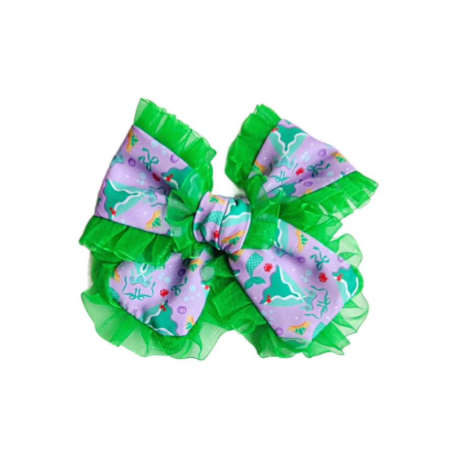 These princess themed ruffled pinwheel pre-cut tied bows are ready to package and resell to your customers no sewing or measuring necessary! These hair bows come with a clip already attached.
