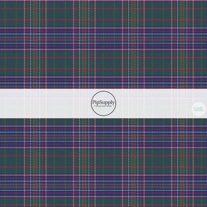 These school uniform plaid themed fabric by the yard features colorful plaid pattern on dark green. This fun themed fabric can be used for all your sewing and crafting needs!