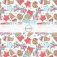 This 4th of July fabric by the yard features USA, star-shaped sun glasses, cookies, and ice cream. This fun patriotic themed fabric can be used for all your sewing and crafting needs!