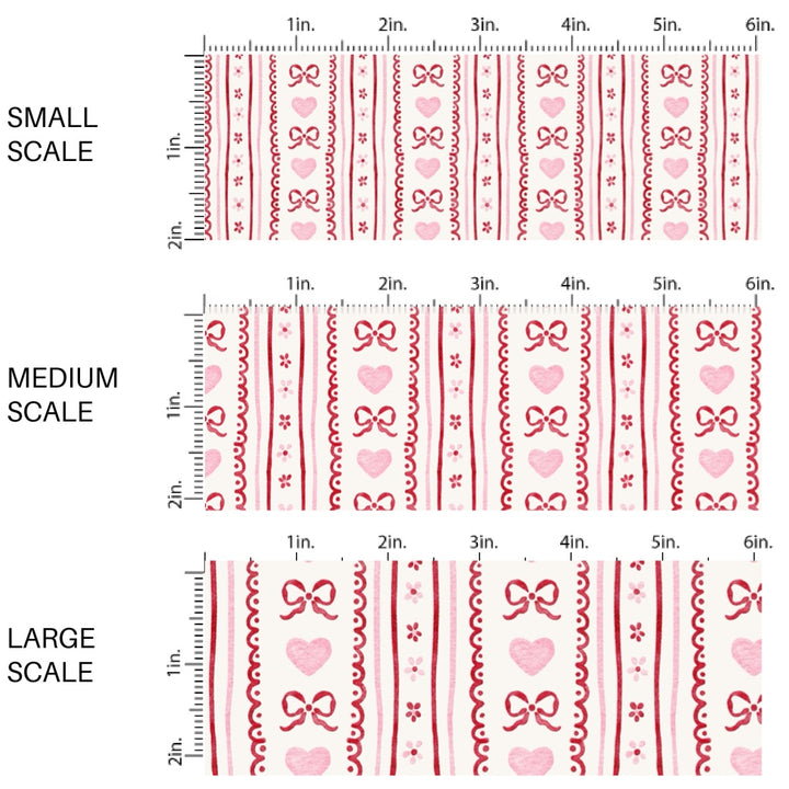 This holiday fabric by the yard features Valentine hearts, bows, and stripes. This festive pattern fabric can be used for all your sewing and crafting needs!