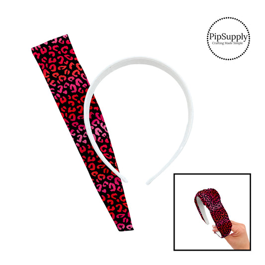 Pink and red ombre leopard print on black knotted headband kit