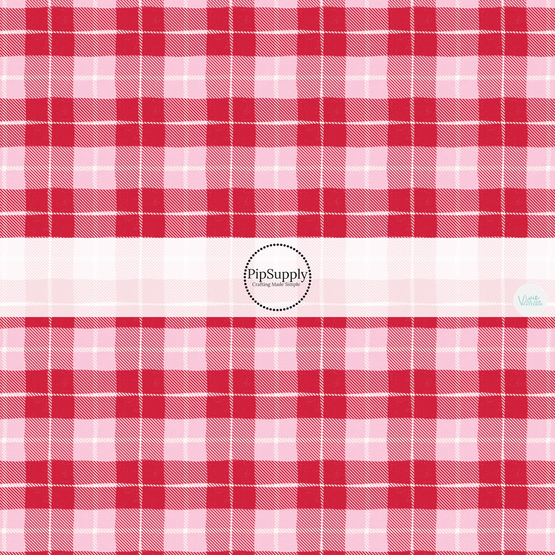 This holiday fabric by the yard features Valentine red and pink plaid pattern. This festive pattern fabric can be used for all your sewing and crafting needs!