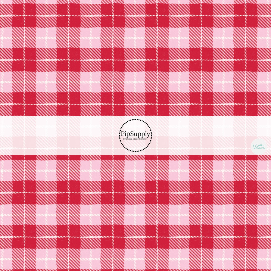 This holiday fabric by the yard features Valentine red and pink plaid pattern. This festive pattern fabric can be used for all your sewing and crafting needs!