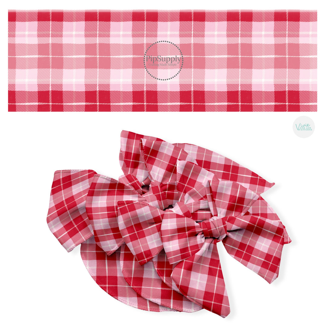 These holiday no sew bow strips can be easily tied and attached to a clip for a finished hair bow. These festive bow strips are great for personal use or to sell. These bow strips feature the following design elements: Valentine red and pink plaid pattern.