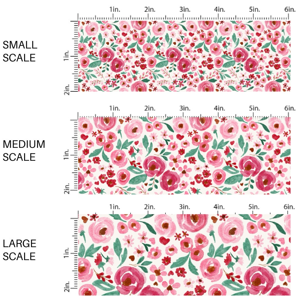 This holiday fabric by the yard features Valentine floral. This festive pattern fabric can be used for all your sewing and crafting needs!