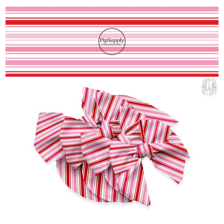 Pink, red, and white stripes hair bow strips