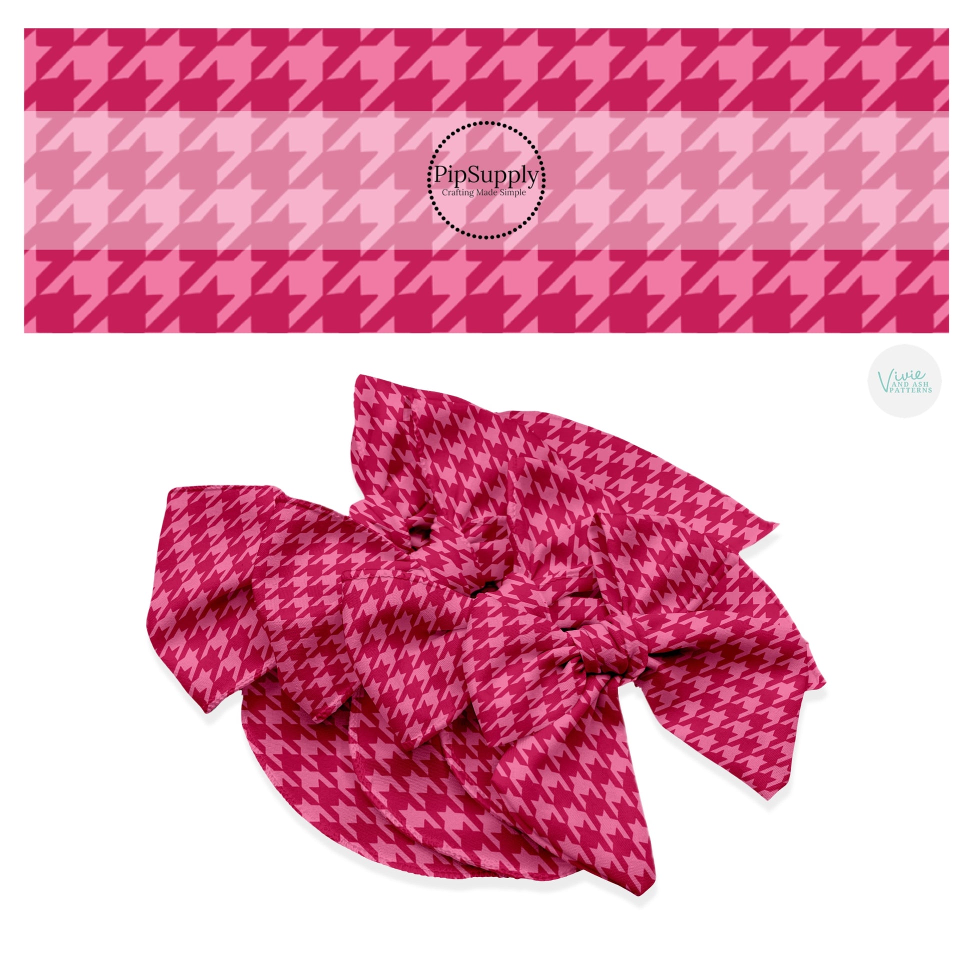 Pink houndstooth on magenta hair bow stris