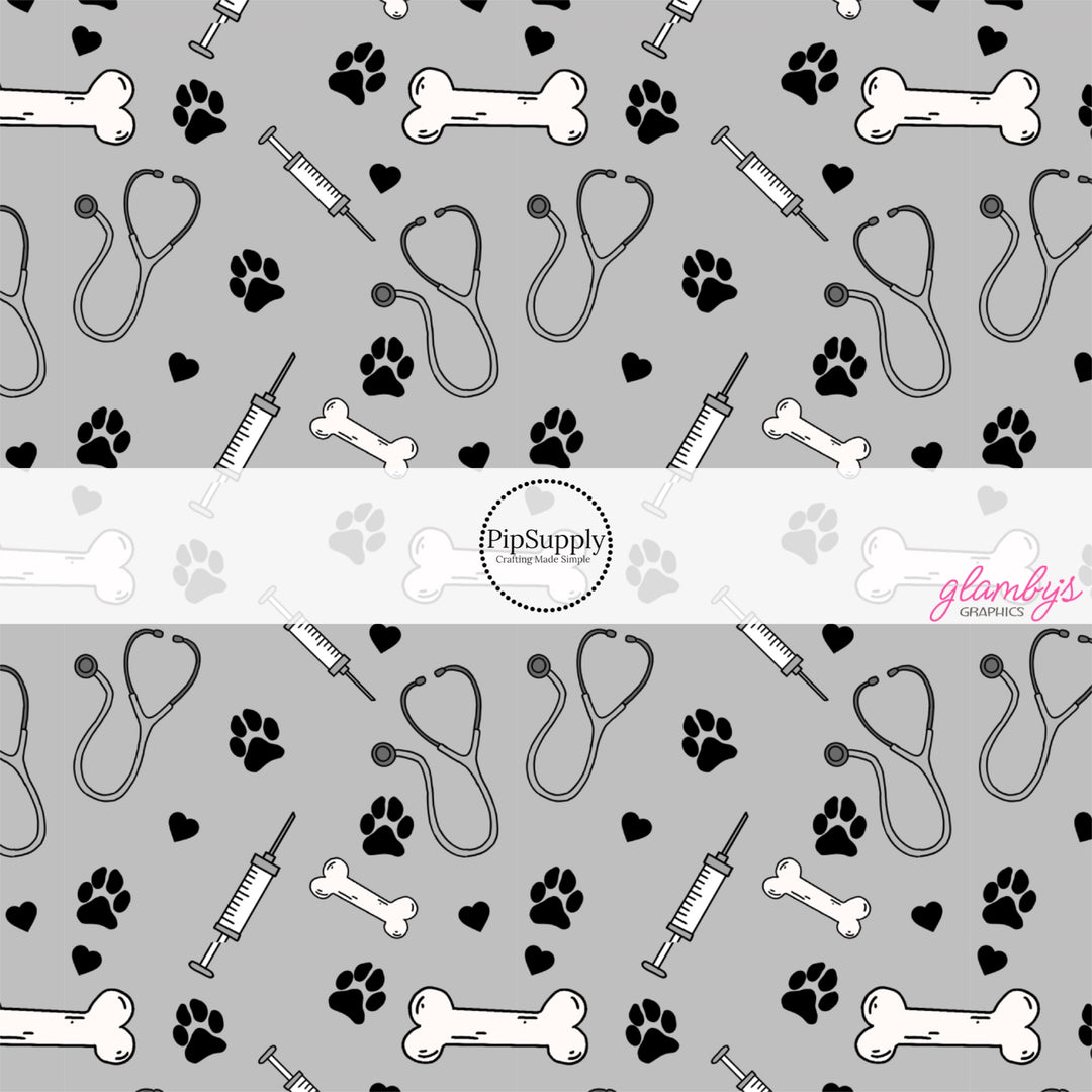 These veterinarian themed fabric by the yard features stethoscopes, needles, and paw prints. These pattern fabric can be used for all your sewing and crafting needs!