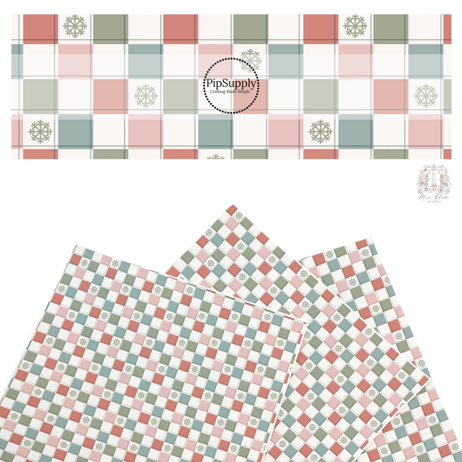 These winter themed pattern faux leather sheets contain the following design elements: holiday vintage colorful checker pattern. Our CPSIA compliant faux leather sheets or rolls can be used for all types of crafting projects.