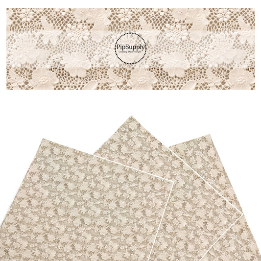 These cream lace pattern faux leather sheets contain the following design elements: vintage lace. Our CPSIA compliant faux leather sheets or rolls can be used for all types of crafting projects. These patterns are not embroidered. It is just the design to give it the embroidered look.