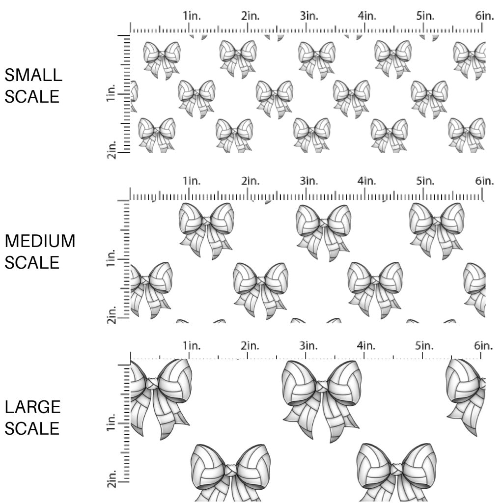 These sports themed fabric by the yard features white volleyball bows. This fun pattern fabric can be used for all your sewing and crafting needs!