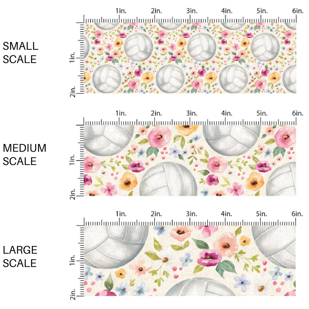 Pastel Florals and Volleyballs on Cream Fabric by the Yard scaled image guide.