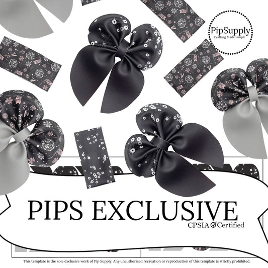 Black sequins with celebration on bubble faux leather hair bows