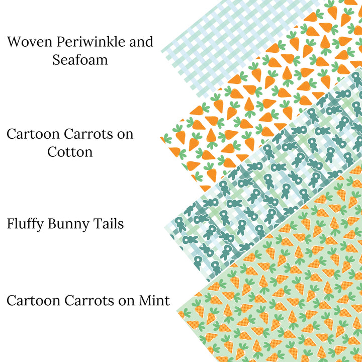 Cartoon Carrots on Mint Faux Leather Sheets