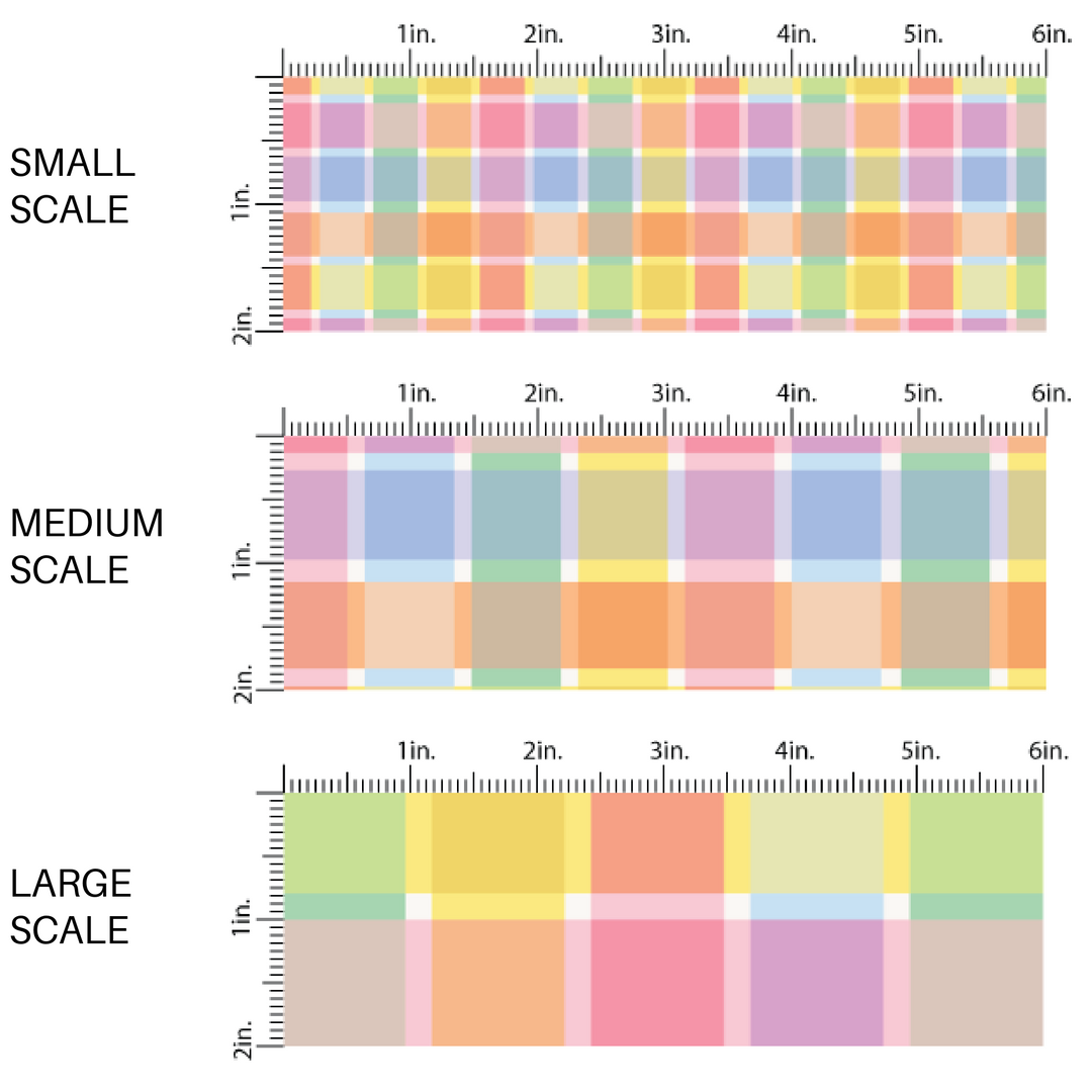 Yellow, Blue, and Pink Plaid Printed Fabric by the Yard scaled image guide.