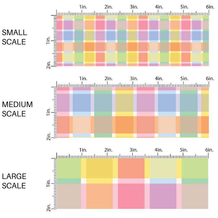 Yellow, Blue, and Pink Plaid Printed Fabric by the Yard scaled image guide.