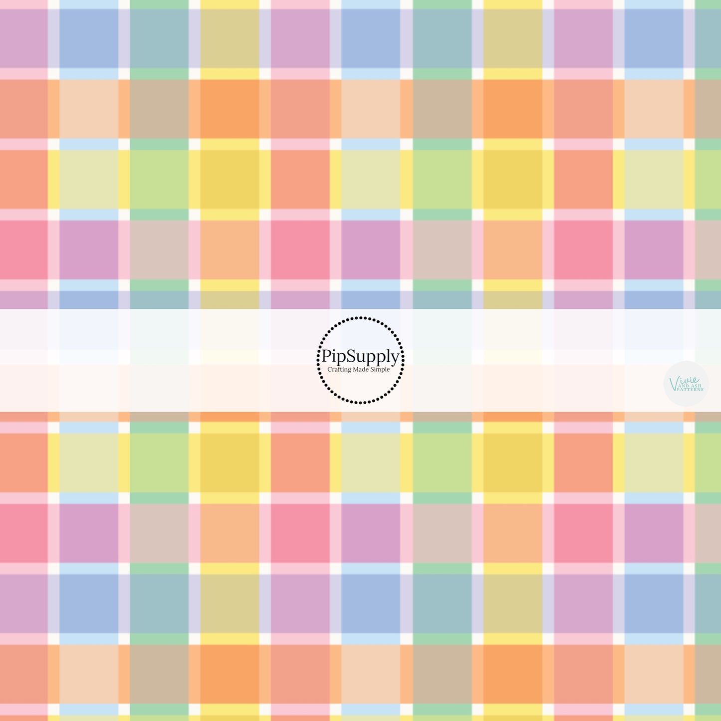 Yellow, Blue, and Pink Plaid Printed Fabric by the Yard.