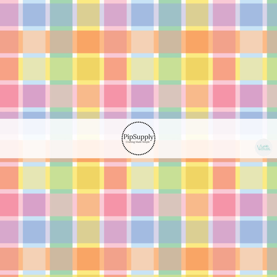 Yellow, Blue, and Pink Plaid Printed Fabric by the Yard.