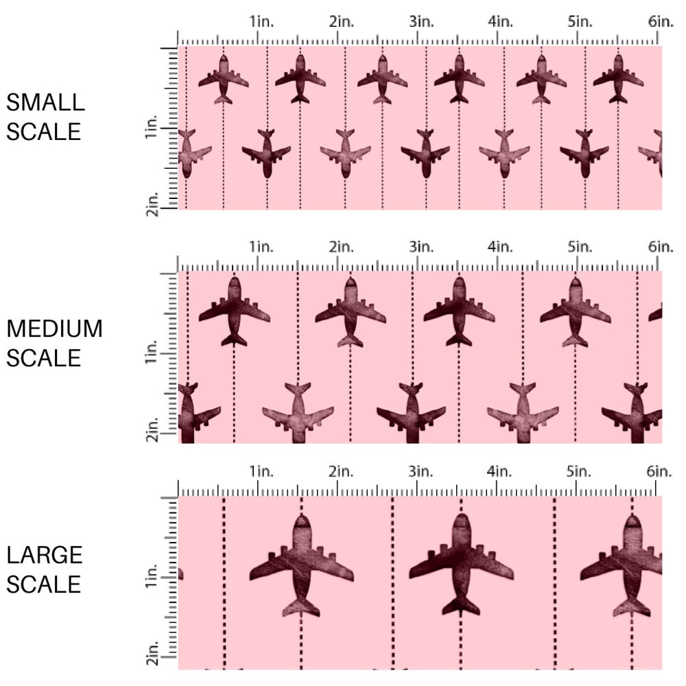 These travel themed fabric by the yard features airplanes on pink pattern. This fun pattern fabric can be used for all your sewing and crafting needs!