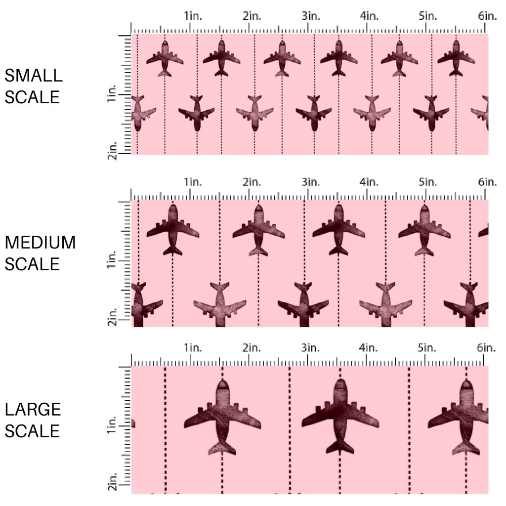 These travel themed fabric by the yard features airplanes on pink pattern. This fun pattern fabric can be used for all your sewing and crafting needs!