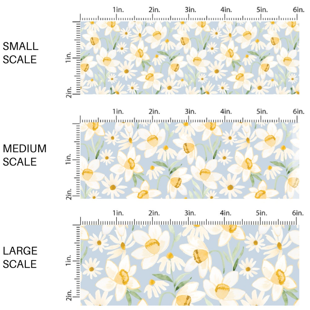 These spring fabric by the yard features watercolor blue floral patterns. This fun pattern fabric can be used for all your sewing and crafting needs!