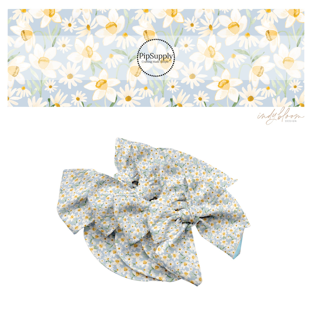 These spring themed no sew bow strips can be easily tied and attached to a clip for a finished hair bow. These bow strips are great for personal use or to sell. These bow strips feature the following design elements: watercolor blue floral patterns.