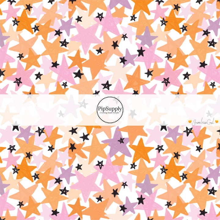 These Halloween themed pattern fabric by the yard features the following design elements: colorful stars. This fun spooky themed fabric can be used for all your sewing and crafting needs!