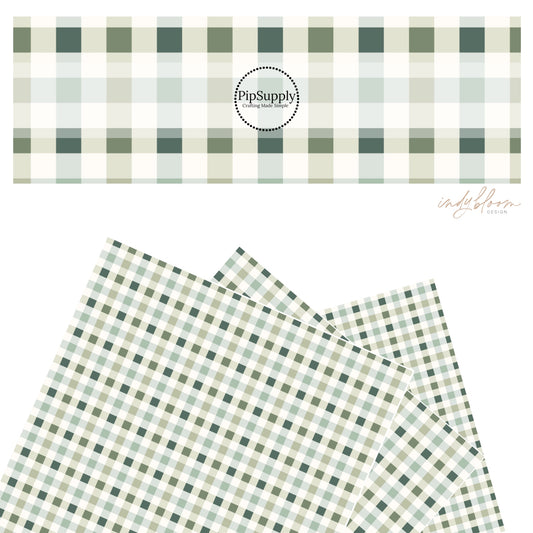 These St. Patrick's pattern themed faux leather sheets contain the following design elements: green and cream plaid pattern. Our CPSIA compliant faux leather sheets or rolls can be used for all types of crafting projects.