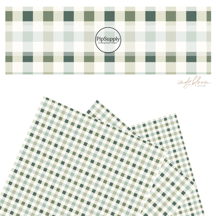 These St. Patrick's pattern themed faux leather sheets contain the following design elements: green and cream plaid pattern. Our CPSIA compliant faux leather sheets or rolls can be used for all types of crafting projects.