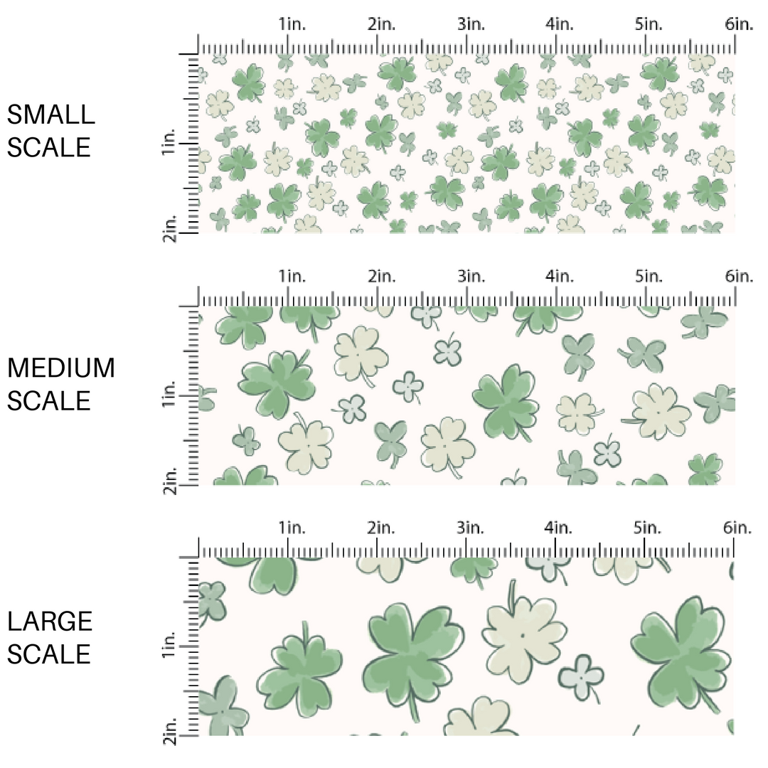 Green Watercolor Shamrocks on Off-White Fabric by the Yard scaled image guide.