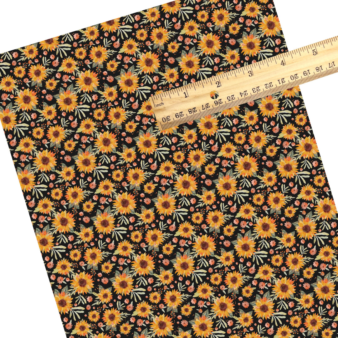 These fall themed pattern faux leather sheets contain the following design elements: fall sunflowers. Our CPSIA compliant faux leather sheets or rolls can be used for all types of crafting projects.