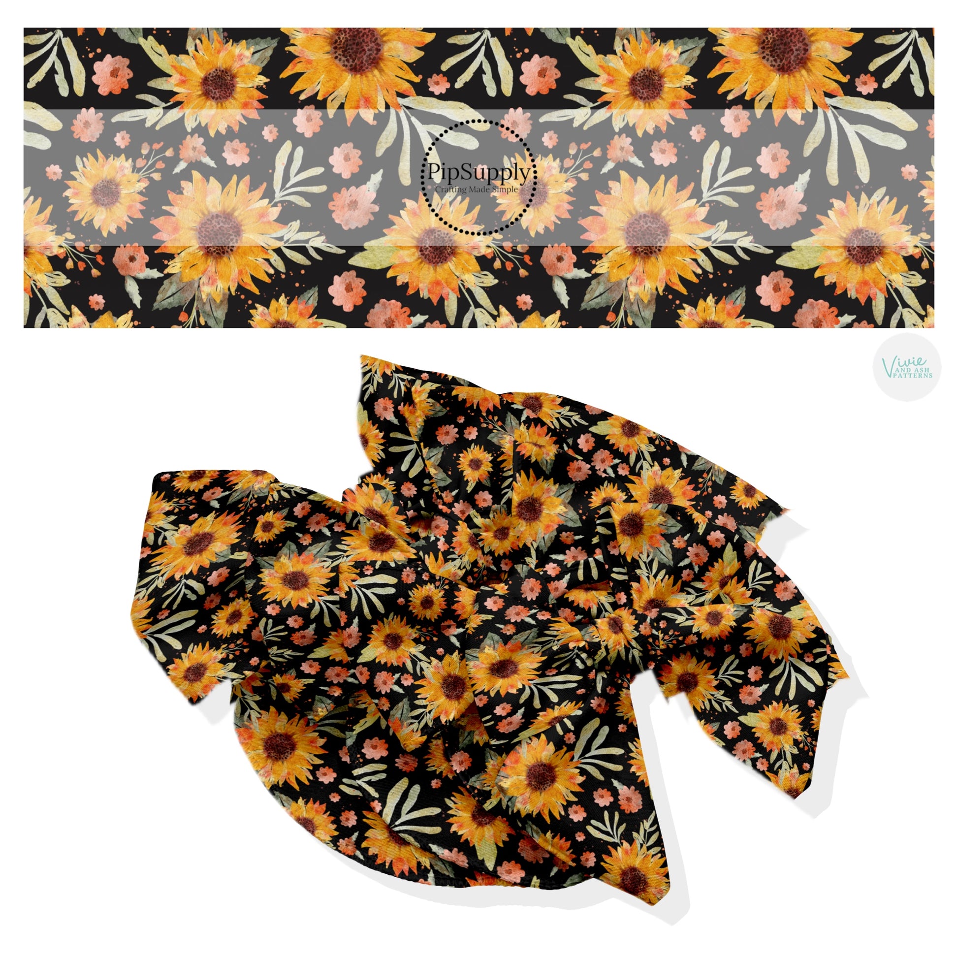 These fall themed no sew bow strips can be easily tied and attached to a clip for a finished hair bow. These fun floral patterned bow strips are great for personal use or to sell. These bow strips feature the following design elements: fall sunflowers.