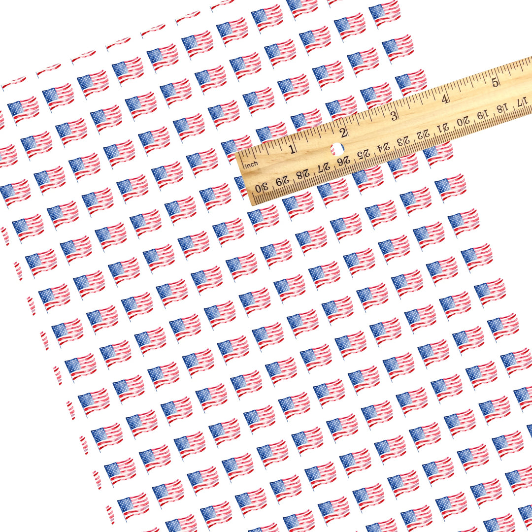 These patriotic faux leather sheets contain the following design elements: watercolor American flags. Our CPSIA compliant faux leather sheets or rolls can be used for all types of crafting projects.