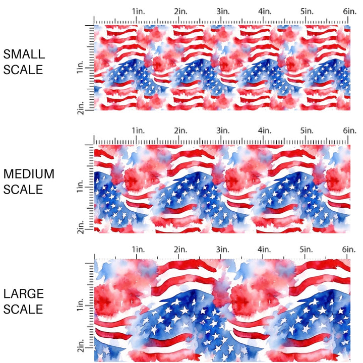 These patriotic fabric by the yard features watercolor waving flags. This fun pattern fabric can be used for all your sewing and crafting needs!