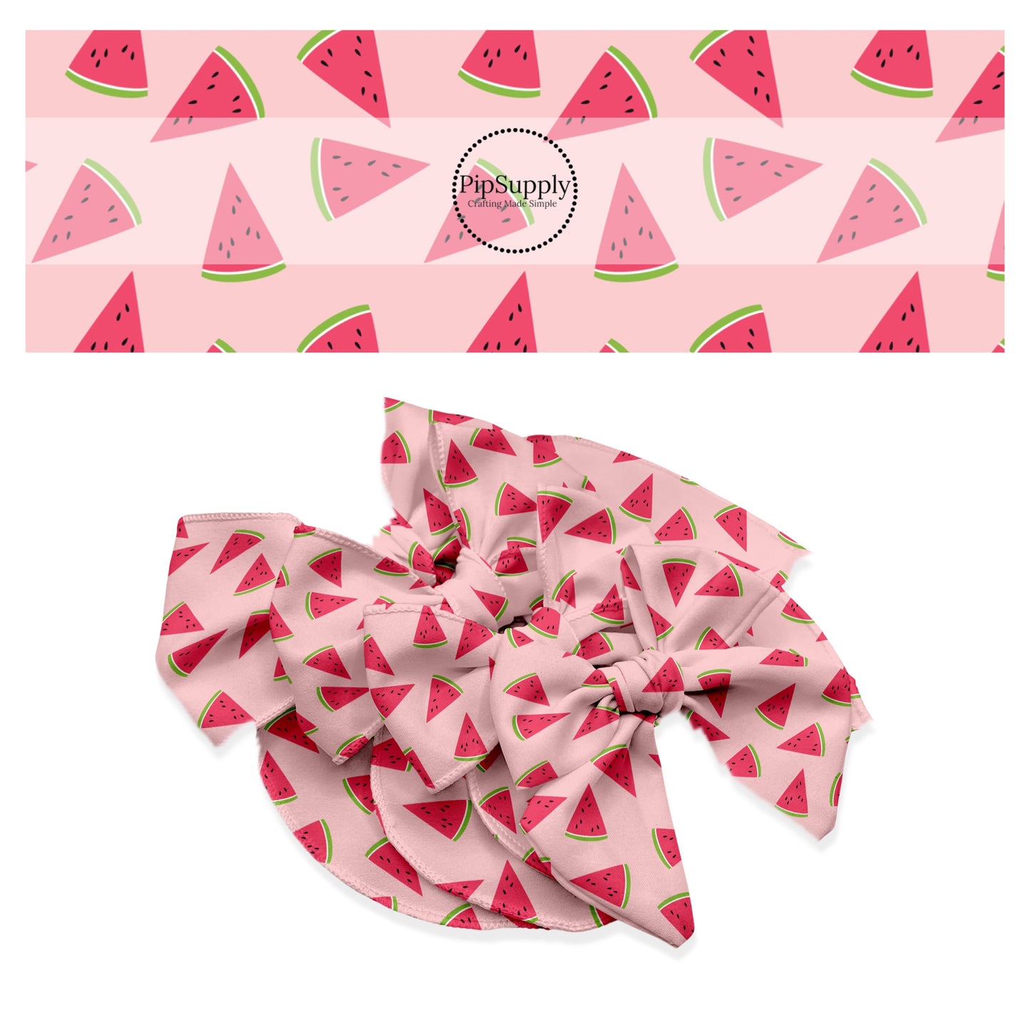 These summer themed no sew bow strips can be easily tied and attached to a clip for a finished hair bow. These fun patterned bow strips are great for personal use or to sell. These bow strips feature watermelon slices on pink.
