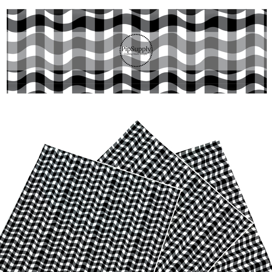 These school themed faux leather sheets contain the following design elements: black and white gingham waves. Our CPSIA compliant faux leather sheets or rolls can be used for all types of crafting projects.