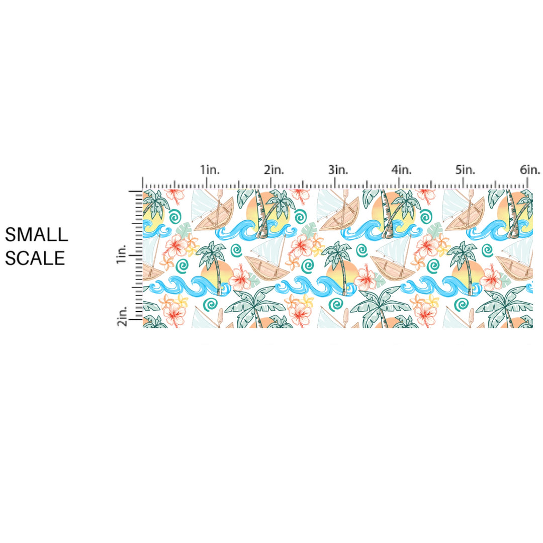These magical princess themed fabric by the yard features raft, palm trees, and waves. This fun pattern fabric can be used for all your sewing and crafting needs!