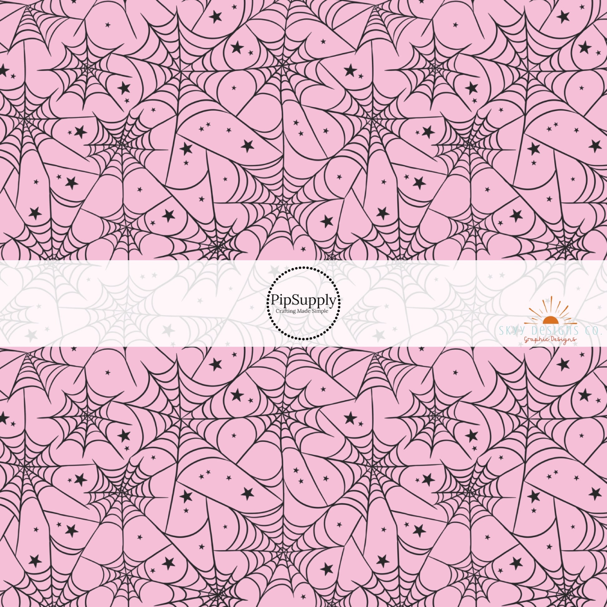 These Halloween themed pattern fabric by the yard features the following design elements: spider webs on pink. This fun spooky themed fabric can be used for all your sewing and crafting needs!