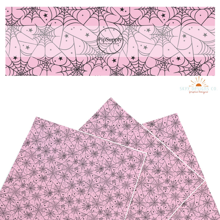 These Halloween themed pattern faux leather sheets contain the following design elements: spider webs on pink. Our CPSIA compliant faux leather sheets or rolls can be used for all types of crafting projects.