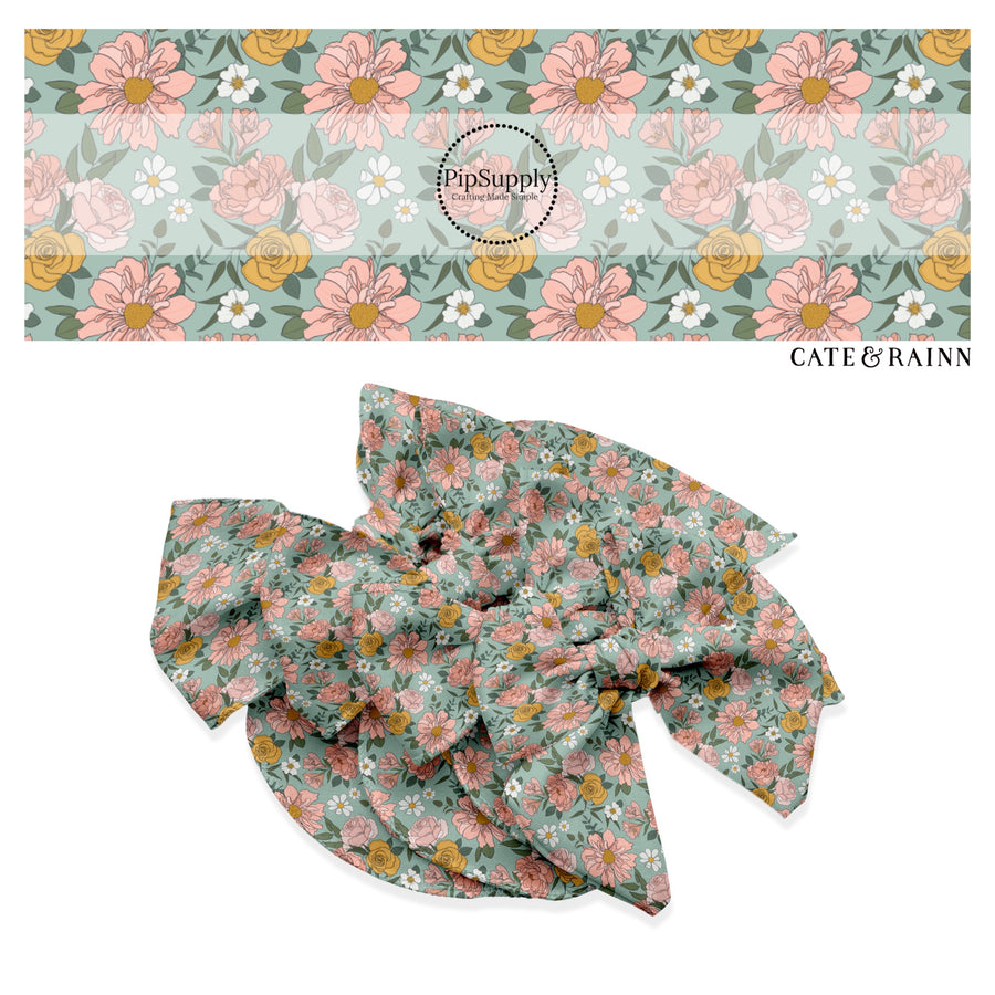 These spring floral pattern themed no sew bow strips can be easily tied and attached to a clip for a finished hair bow. These patterned bow strips are great for personal use or to sell. These bow strips features colorful floral garden.