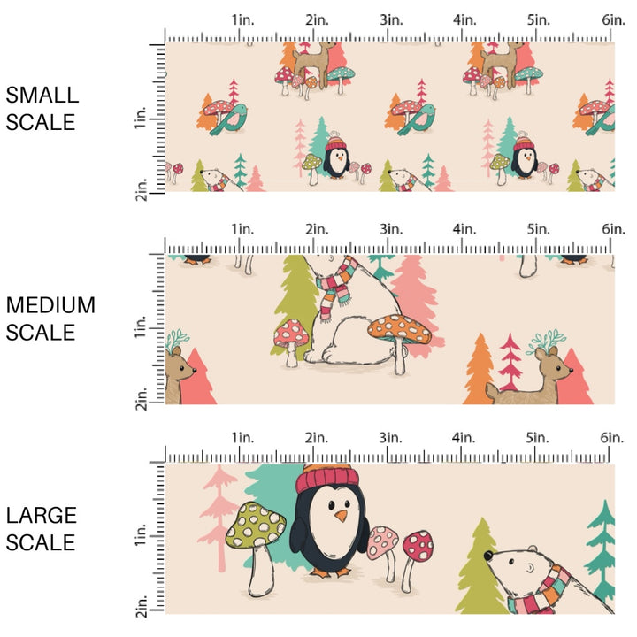 These winter animal themed pattern fabric by the yard features the following design elements winter animals in scarves and hats. This fun themed fabric can be used for all your sewing and crafting needs!