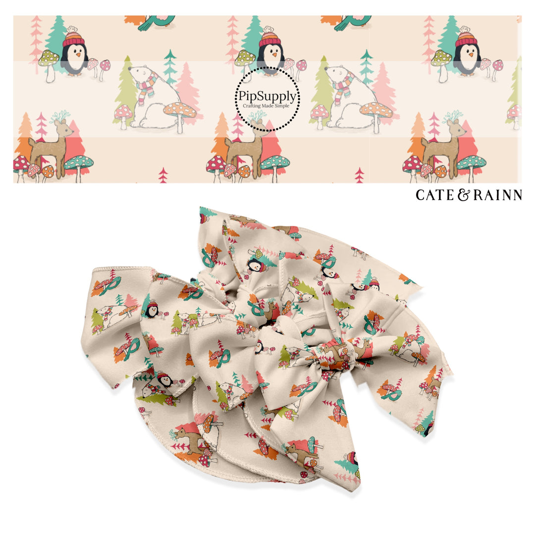 These winter animals themed no sew bow strips can be easily tied and attached to a clip for a finished hair bow. These fun patterned bow strips are great for personal use or to sell. These bow strips feature the following design elements: winter animals in scarves and hats.