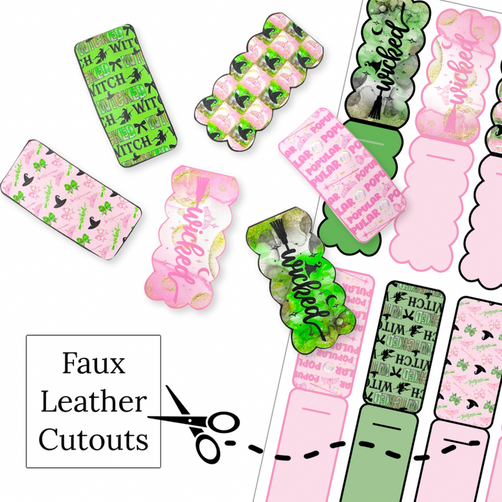 These fun witch themed faux leather snap clip covers are ready to cut and assemble for many craft projects. These patterned cutouts can be used to make a hair bow, headband, banner, photo props, scrapbook, party or classroom decorations, bulletin board trim or anything creative! 