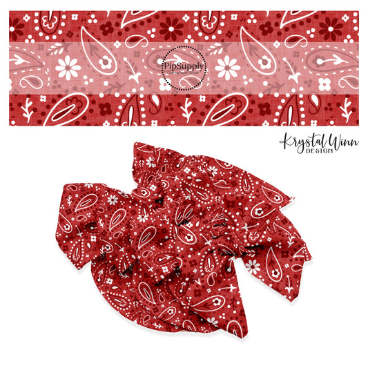  These patriotic bow strips with white, red, and dark red bandana pattern are great for personal use or to sell.